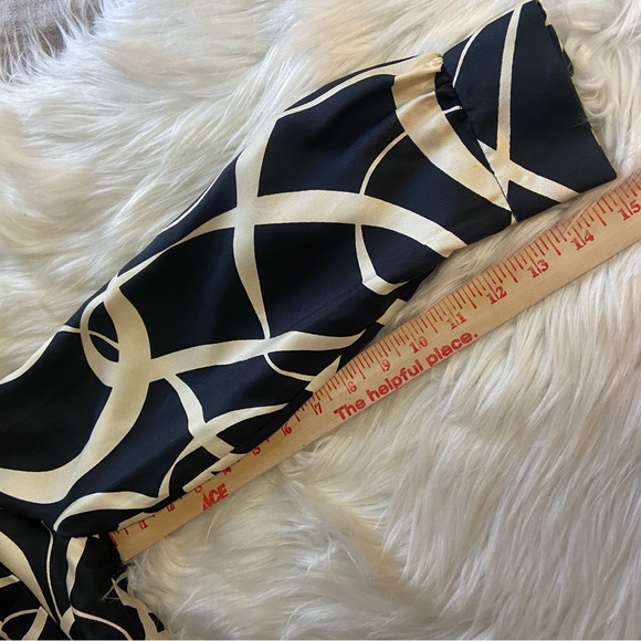 J Crew Sz 4 Black & Cream Silk Abstract Ruffle Collar Dress - Picture 15 of 16